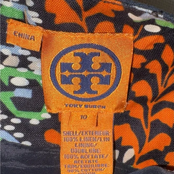 Tory Burch Melanie Linen Floral Sheath Dress Navy Orange Sleeveless Size 10 - Picture 2 of 6